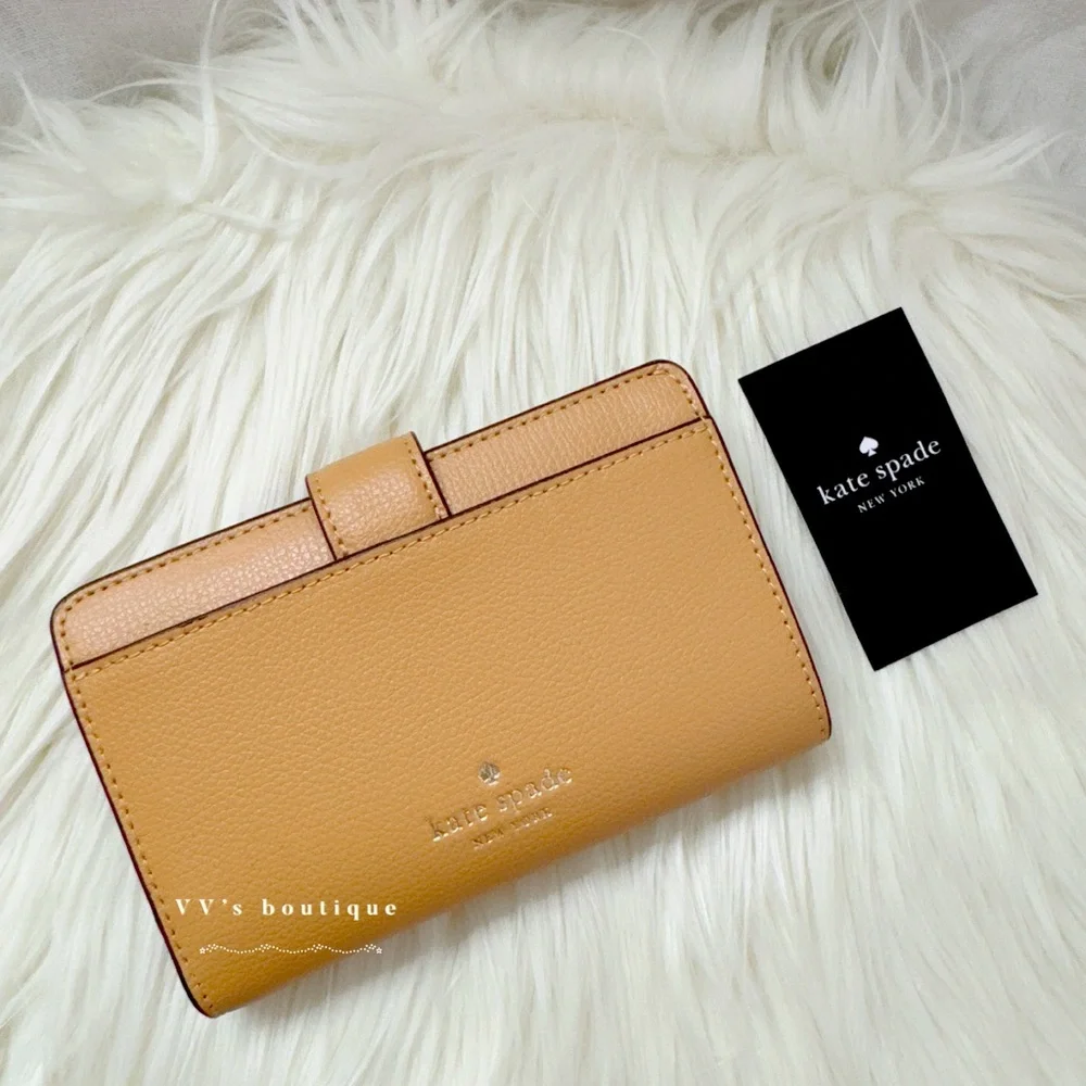 NWT Kate Spade Phoebe Medium Bifold Leather Turnlock Wallet Tiramisu Mouss KF534 - Picture 2 of 5